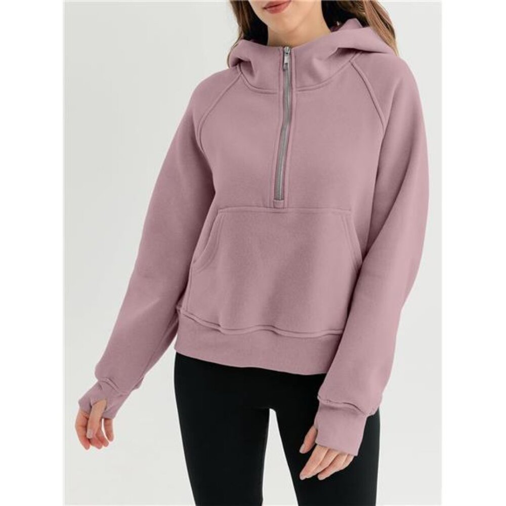 Quarter Zip Up Fleece Jackets for Women, Dark Pink - Picture 6 of 6